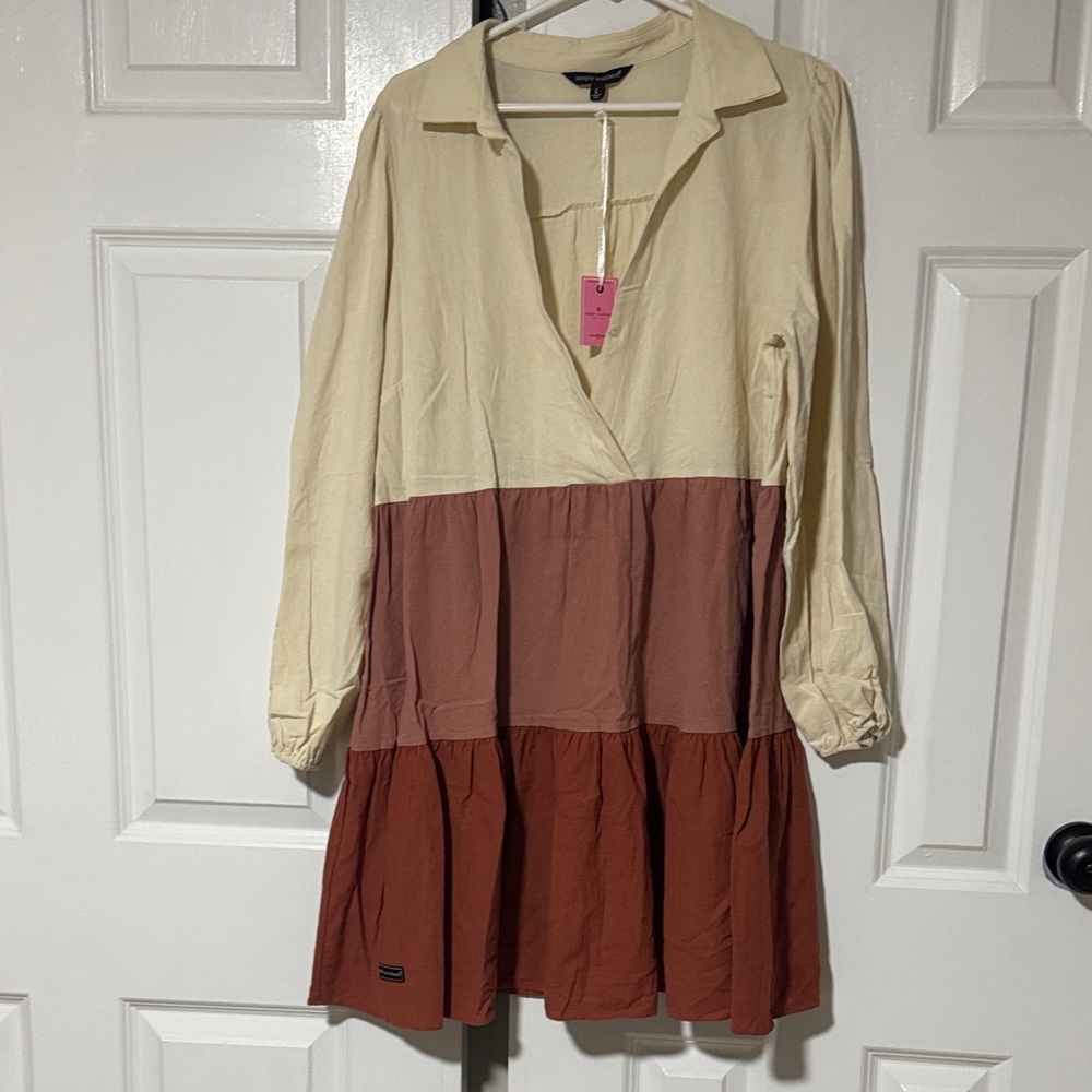 Simply Southern Cream and Brown Long Sleeve Dress